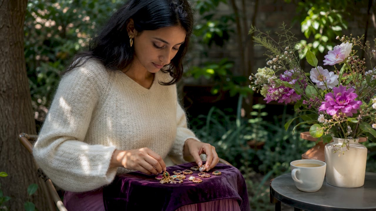Woman exploring jewelry for self-expression