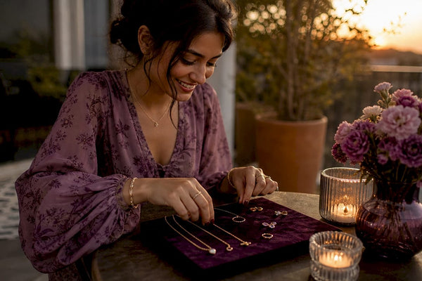 Woman arranging affordable luxury jewelry