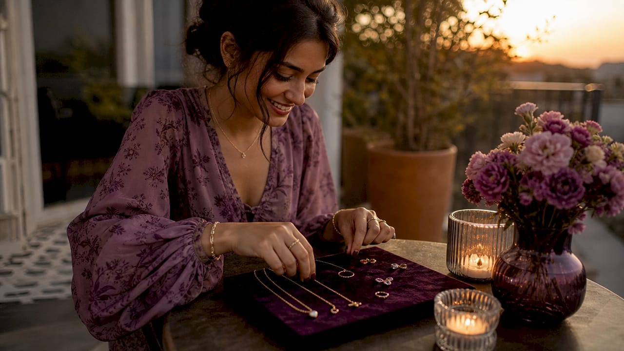 Woman arranging affordable luxury jewelry