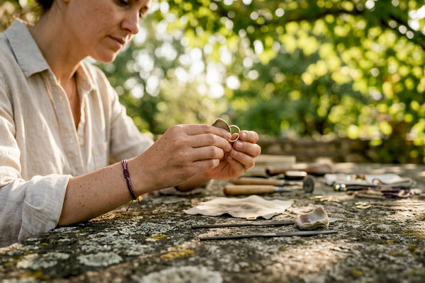 Artisan polishing minimalist jewelry ring