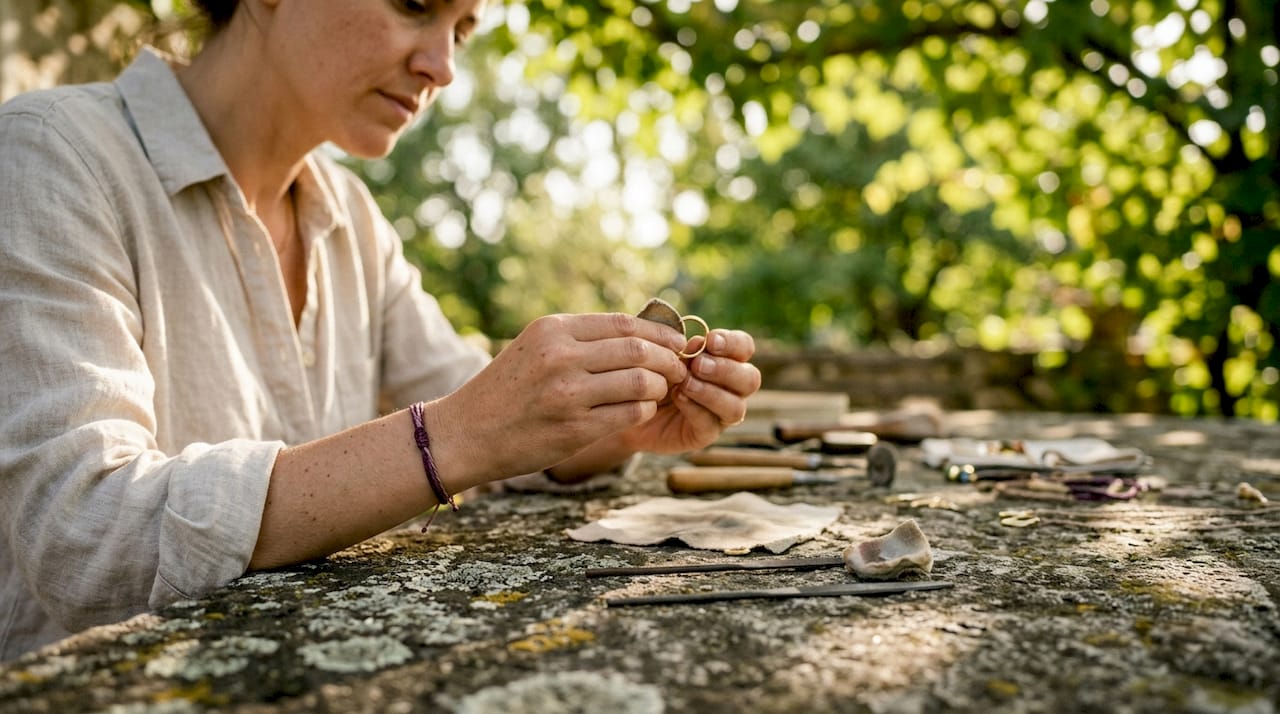 Artisan polishing minimalist jewelry ring