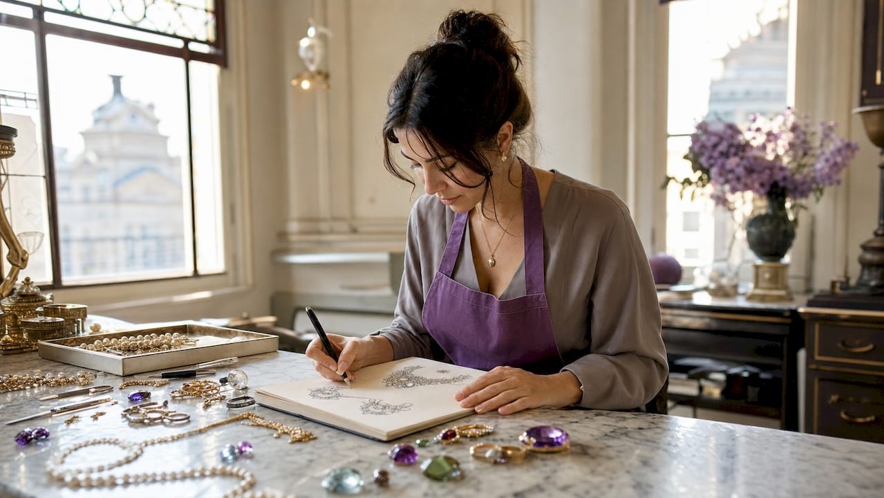 Jewelry designer sketching classic piece