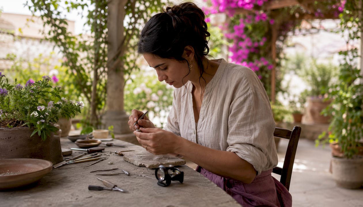 Artisan crafting fair trade jewelry by hand