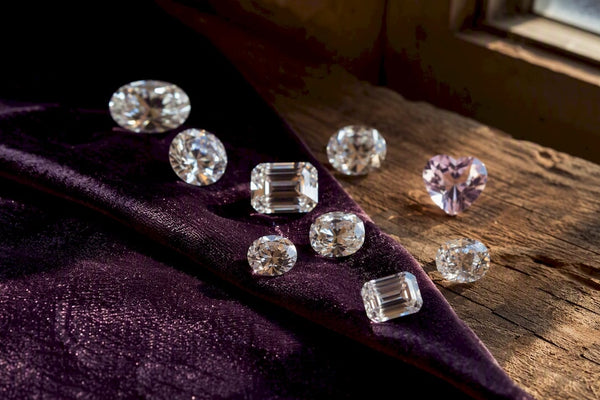 Close-up of various lab-grown gemstone shapes