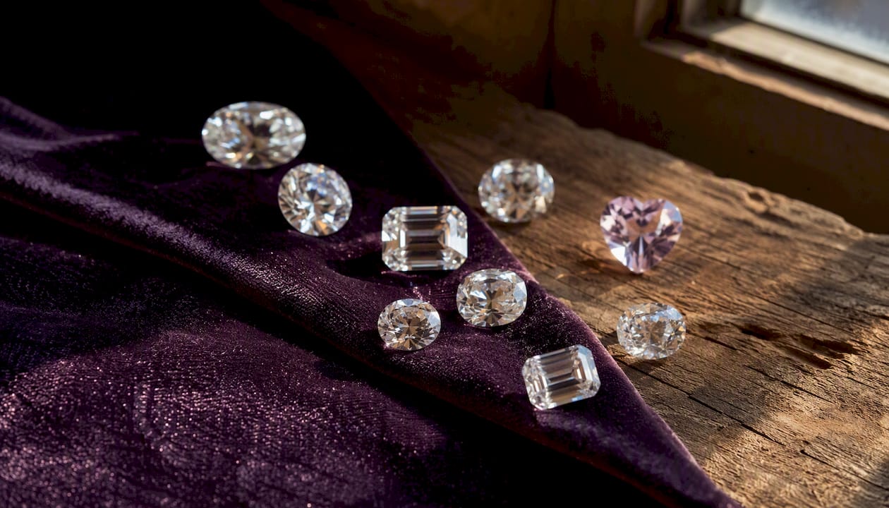 Close-up of various lab-grown gemstone shapes