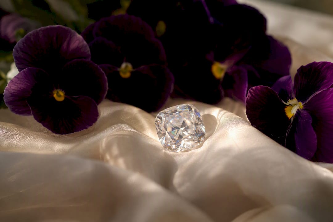 Close-up of sparkling lab-grown moissanite gem