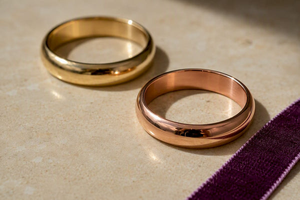Cropped rose and yellow gold bands