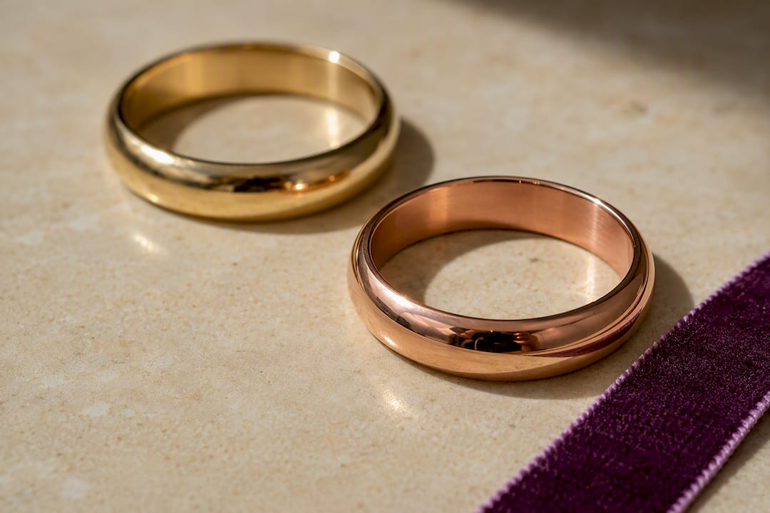 Cropped rose and yellow gold bands