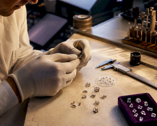 Swiss jewelry workshop inspecting materials