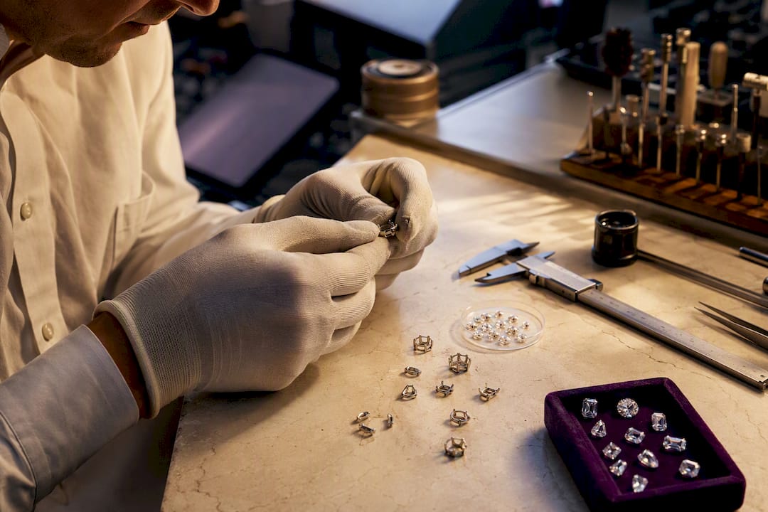 Swiss jewelry workshop inspecting materials