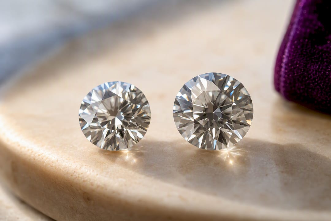 Two gemstones compared by visible diameter