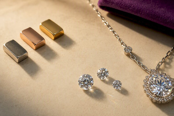 Partial moissanite necklace with gemstone and metal samples