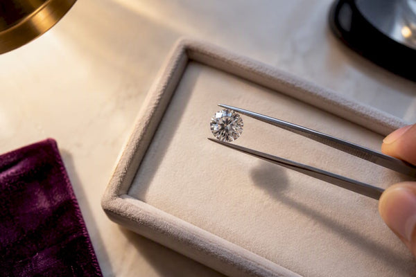 Loose moissanite examined for subtle color