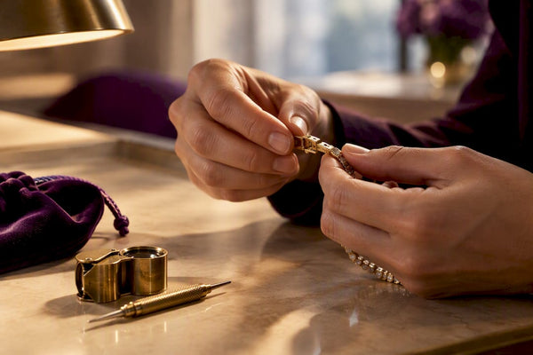 Jeweler inspecting a jewelry clasp
