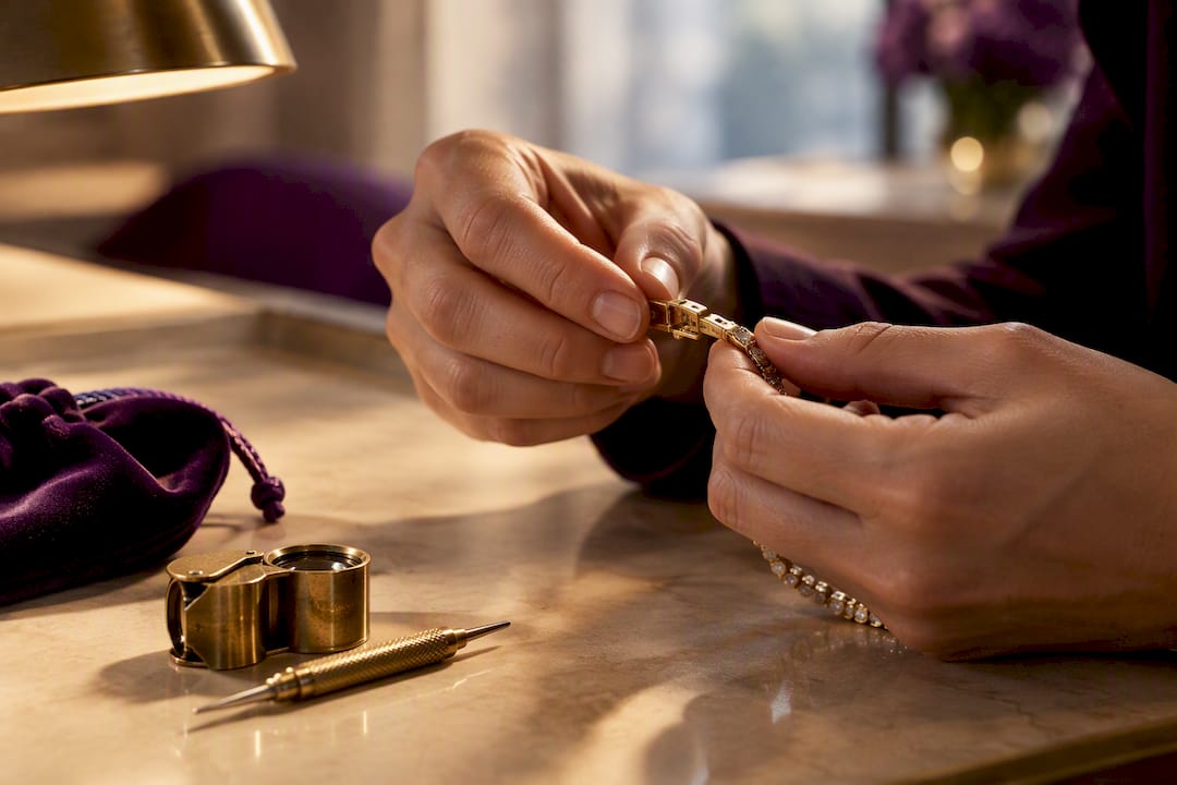 Jeweler inspecting a jewelry clasp