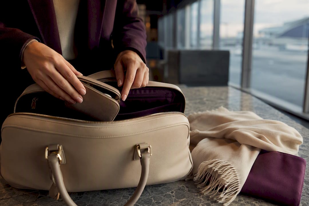 Jewelry pouch secured inside airport carry-on