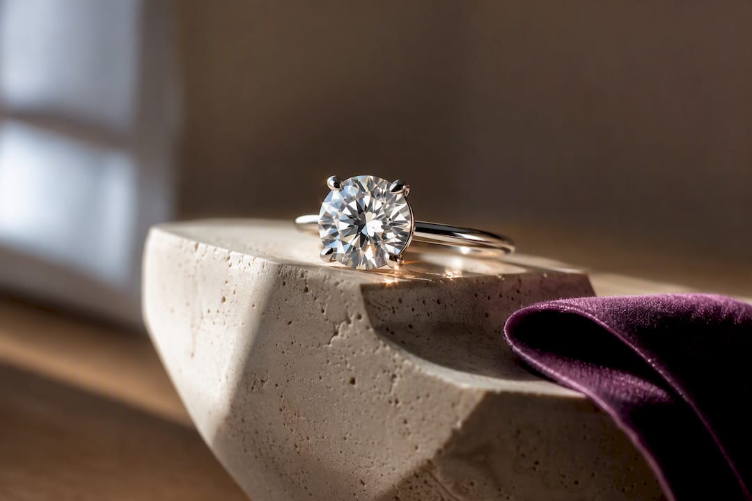 Cropped moissanite engagement ring profile