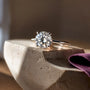 Cropped moissanite engagement ring profile