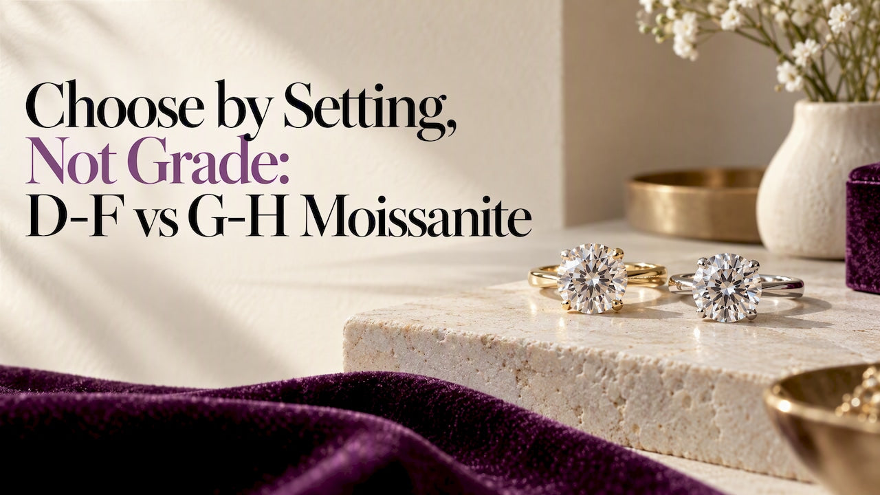Two moissanite rings in contrasting metal settings