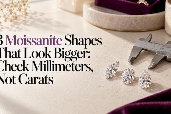 Jeweler comparing three moissanite cut shapes