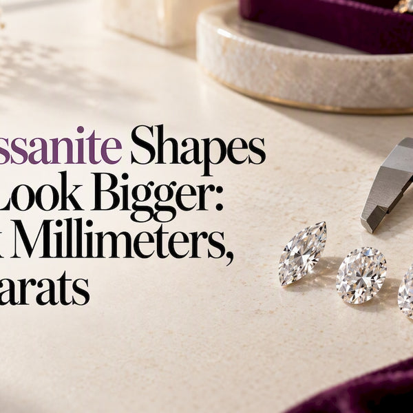 Jeweler comparing three moissanite cut shapes