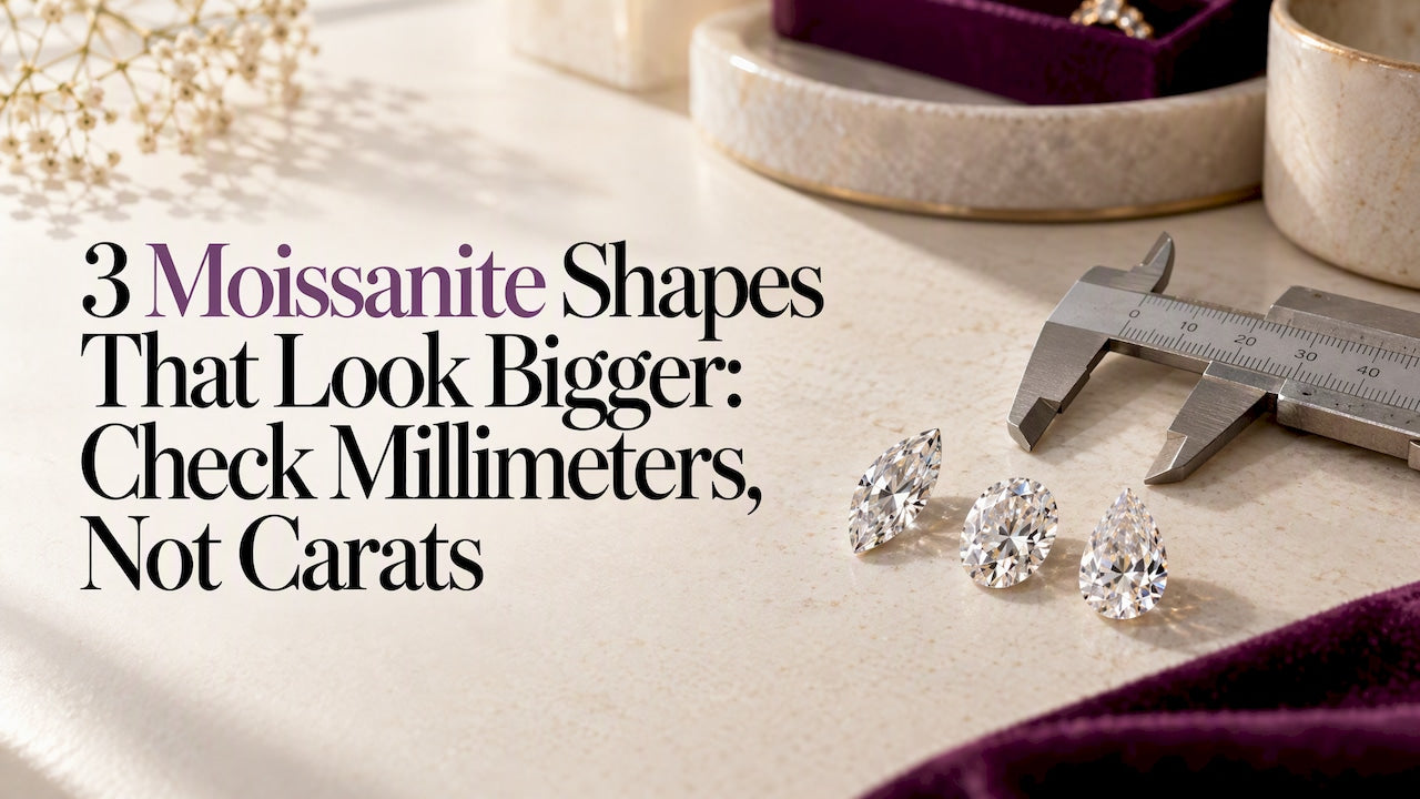 Jeweler comparing three moissanite cut shapes