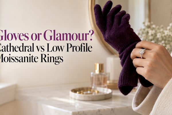 Cathedral moissanite ring catching on a glove