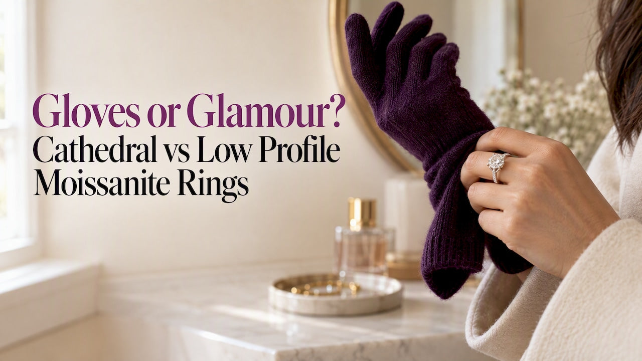 Cathedral moissanite ring catching on a glove