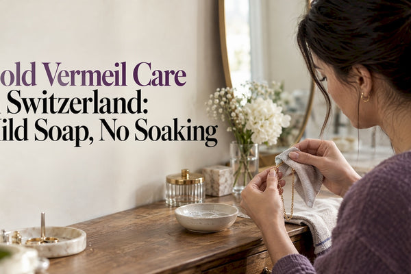 Woman gently cleaning gold vermeil jewelry