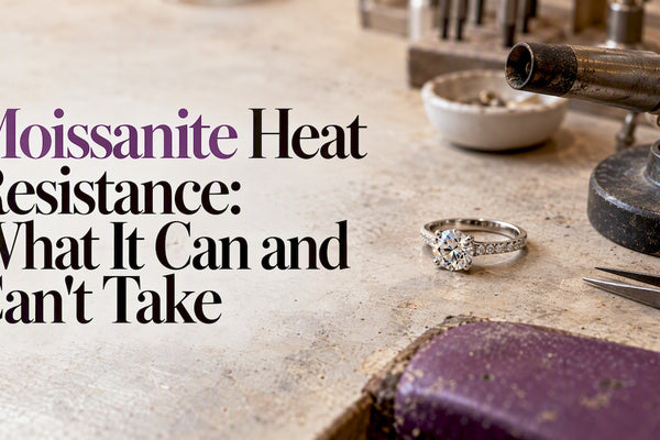 Moissanite ring beside a jeweler's unlit torch