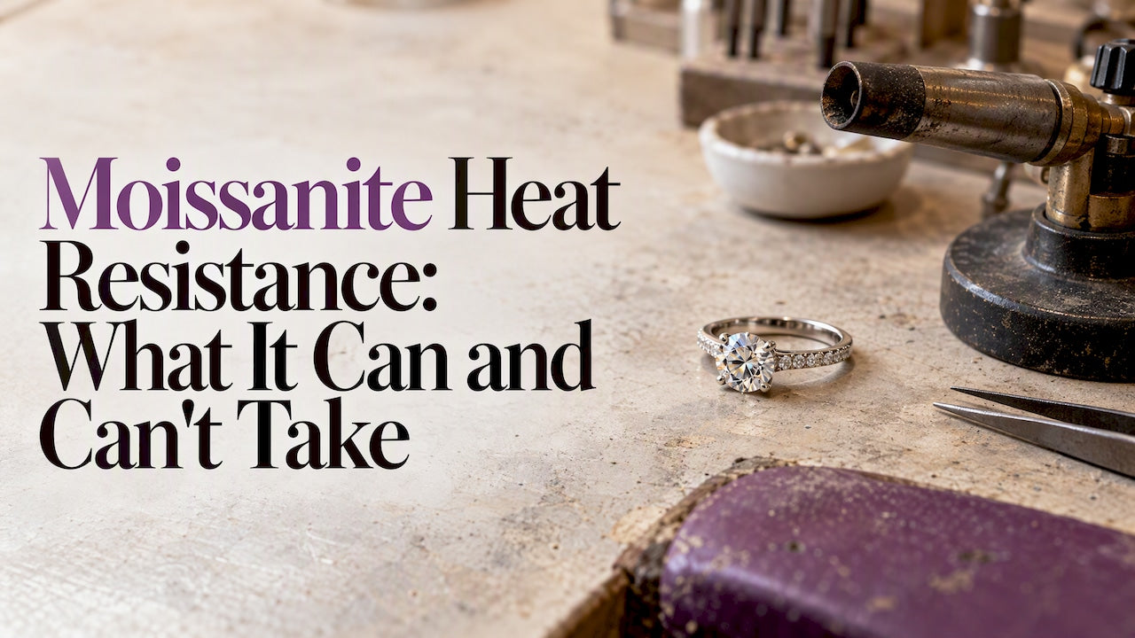 Moissanite ring beside a jeweler's unlit torch