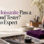 Tester probe touching a moissanite ring