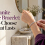 Woman fastening a moissanite bangle bracelet