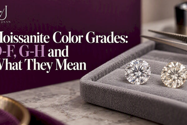 Two moissanite stones compared on grading tray
