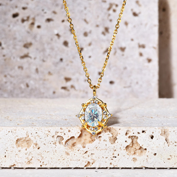 Oval-Cut Colorless Moissanite Necklace