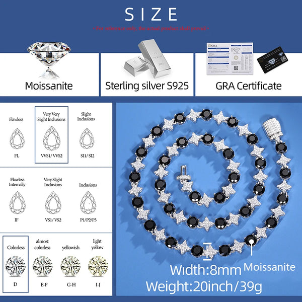 Silver Plated Black and White Moissanite Diamond