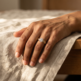 Aigle Ring by Meri Jaan — lab-grown moissanite ring, worn by model