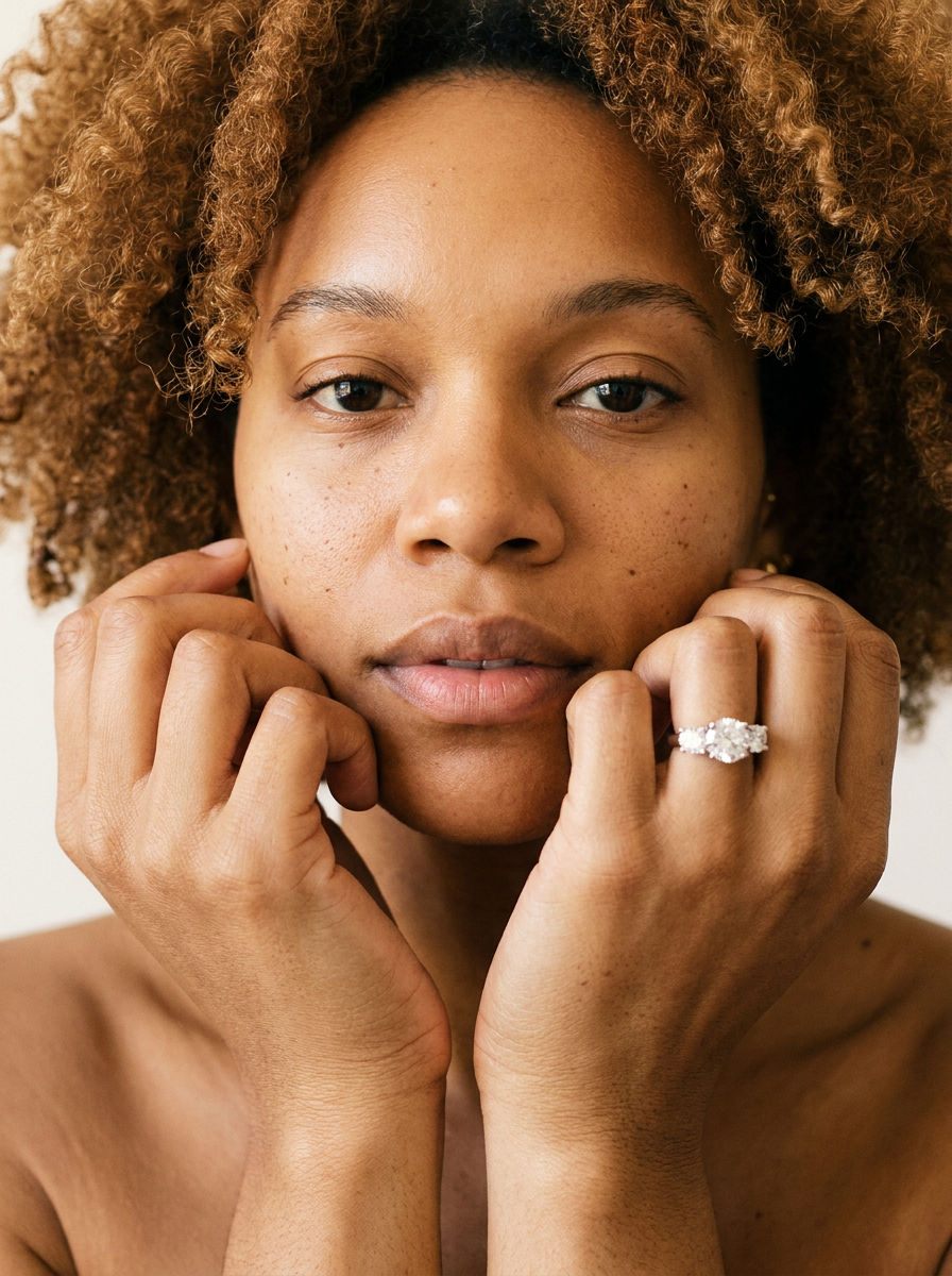 Altdorf Ring by Meri Jaan — lab-grown moissanite ring, worn by model