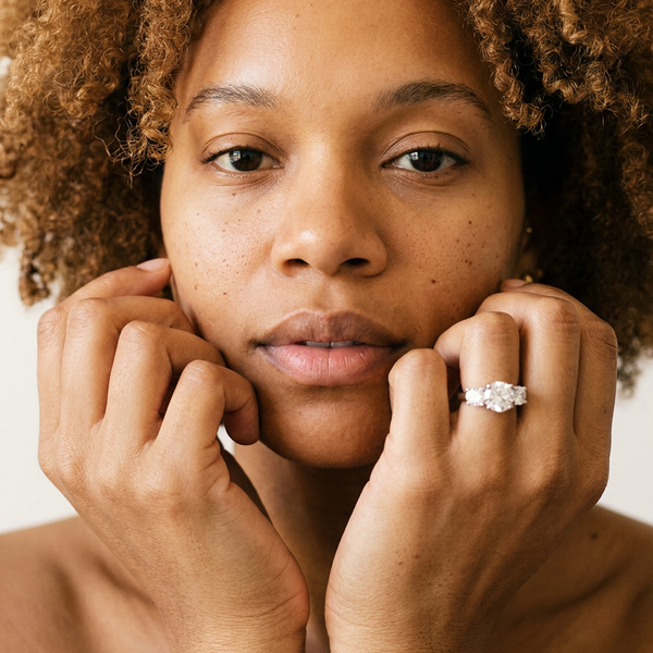 Altdorf Ring by Meri Jaan — lab-grown moissanite ring, worn by model