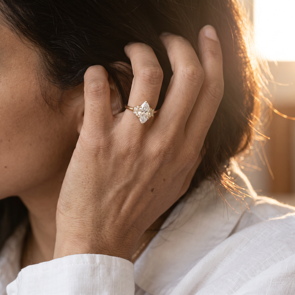 Asco Ring by Meri Jaan — lab-grown moissanite ring, worn by model