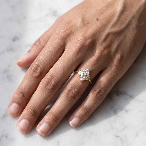 Asco Ring by Meri Jaan — lab-grown moissanite ring, worn by model