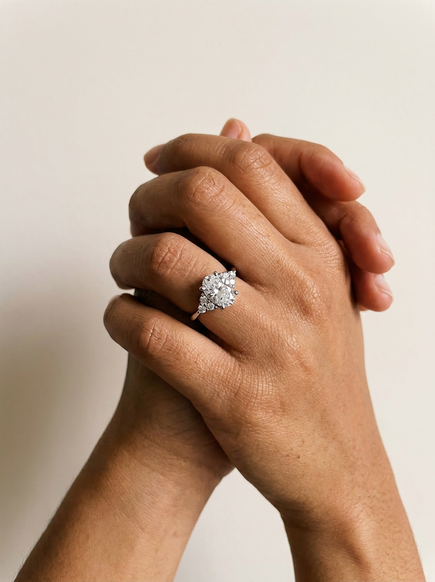 Avers by Meri Jaan — lab-grown moissanite jewellery, worn by model