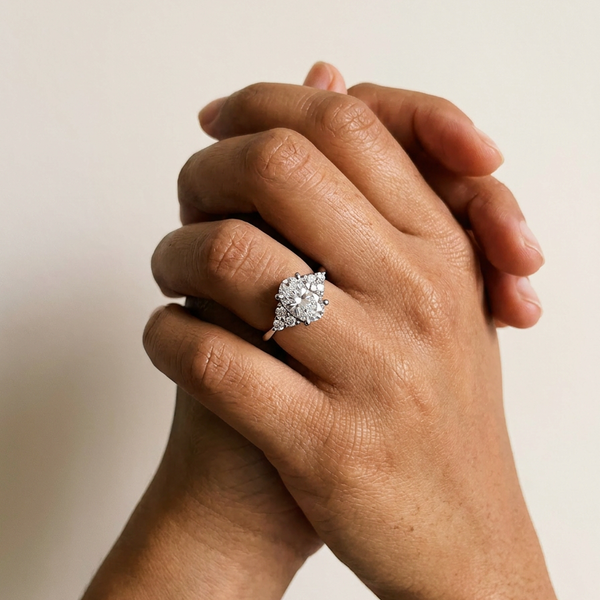 Avers by Meri Jaan — lab-grown moissanite jewellery, worn by model
