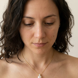 Baden Necklace by Meri Jaan — lab-grown moissanite necklace, worn by model