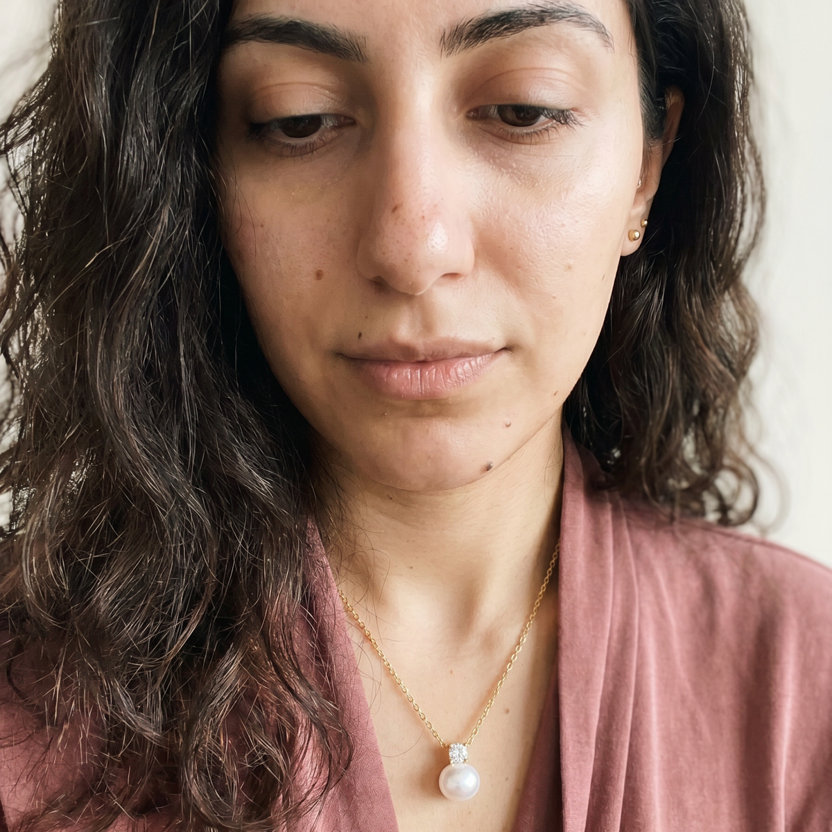 Baden Necklace by Meri Jaan — lab-grown moissanite necklace, worn by model