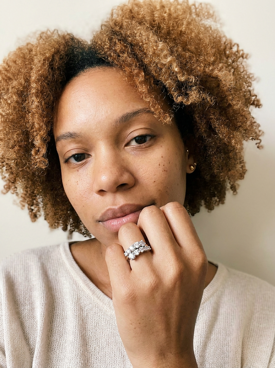 Biel Rings by Meri Jaan — lab-grown moissanite ring, worn by model