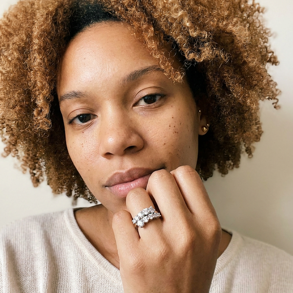 Biel Rings by Meri Jaan — lab-grown moissanite ring, worn by model