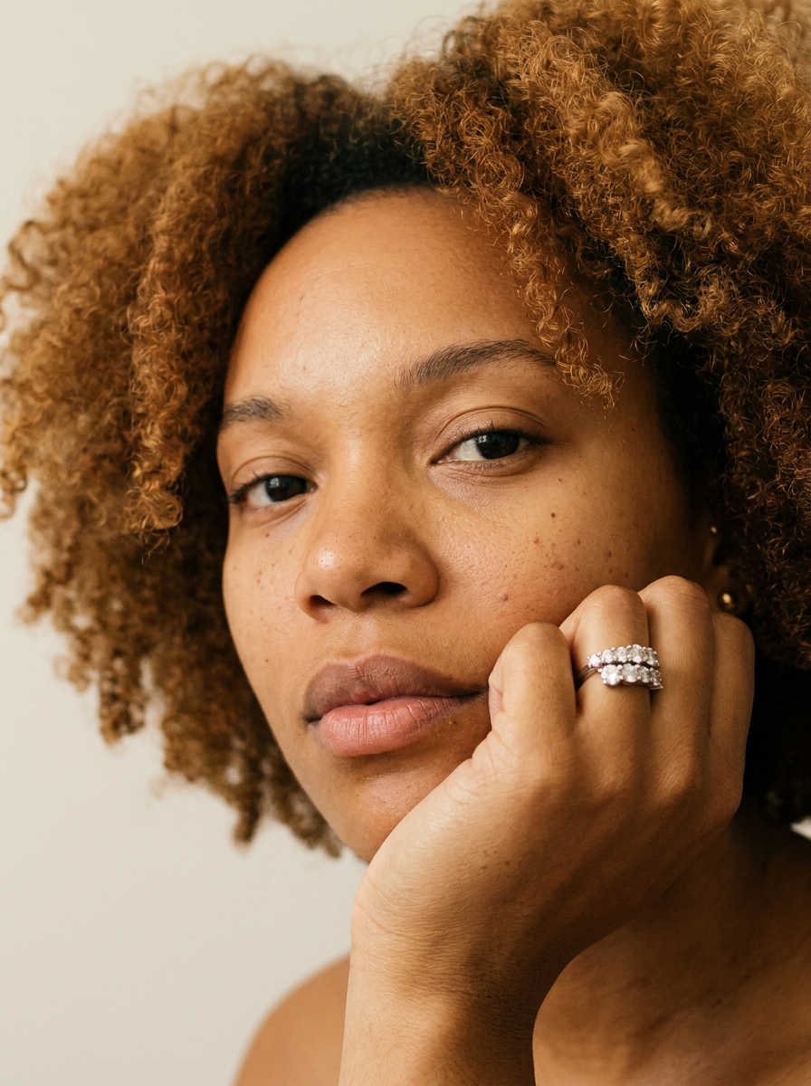 Biel Rings by Meri Jaan — lab-grown moissanite ring, worn by model