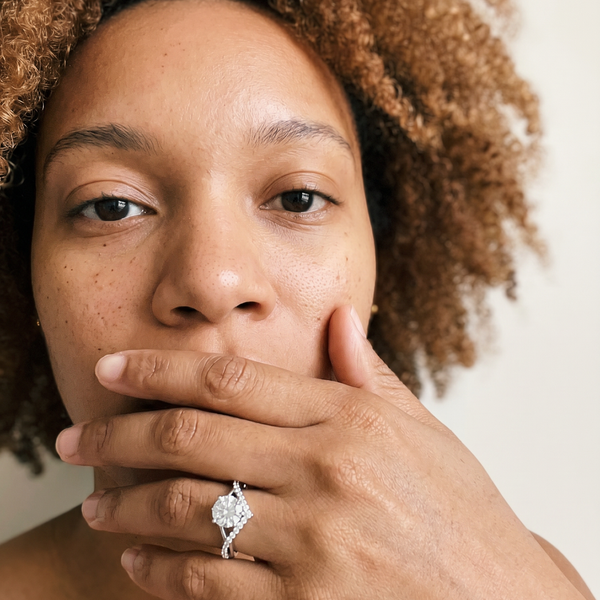Château de Chillon Ring by Meri Jaan — lab-grown moissanite ring, worn by model