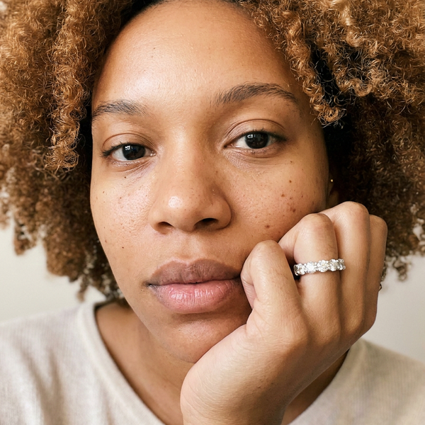 Churwalden Ring by Meri Jaan — lab-grown moissanite ring, worn by model